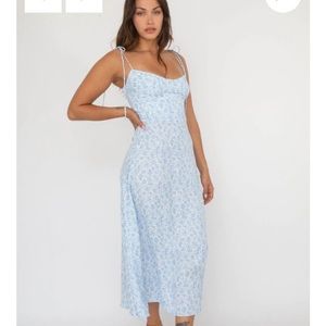 RESA Mandy Mandi midi floral dress in white and blue Meadow XS NEW NWT
